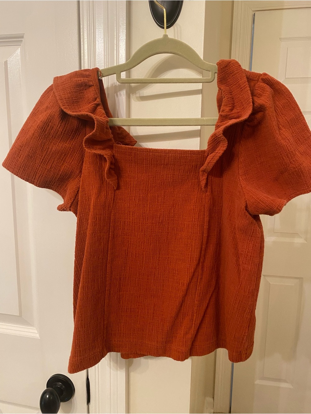 Madewell Rust Orange Ruffle-Square Neck Blouse